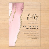 Minimale Blush Roze Agate Geode 40th Birthday Acryl Uitnodigingen (Voorkant)