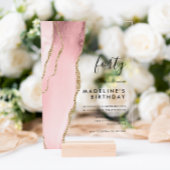 Minimale Blush Roze Agate Geode 40th Birthday Acryl Uitnodigingen