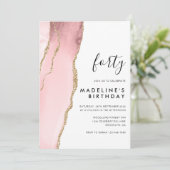 Minimale Blush Roze Agate Geode 40th Birthday Kaart (Staand voorkant)