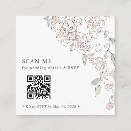 Minimale Blush Roze Bloemencode QR Code Trouw-RSVP Informatiekaartje