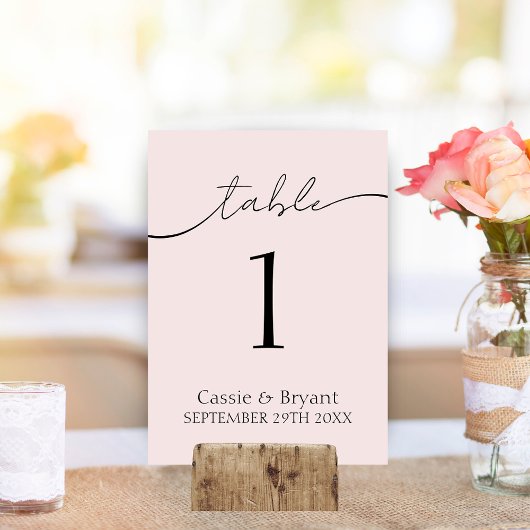 Minimale Blush Roze Bruiloft Tafelnummer