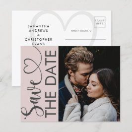 Minimale Blush Roze Foto & Hart Bewaar de Datum Aankondigingskaart