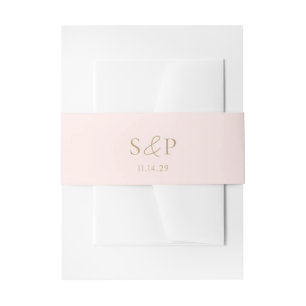 Minimale Blush Roze Goud Monogram Elegante Bruilof Uitnodigingen Wikkel