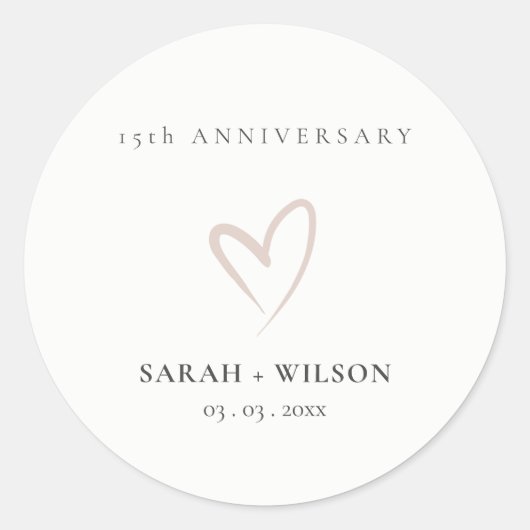 Minimale Blush Roze Hart Elk Jaar Jubileum Ronde Sticker (Voorkant)