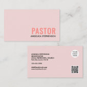 Minimale Blush Roze Logo QR Code PASTOR Visitekaartje (Voorkant / Achterkant)