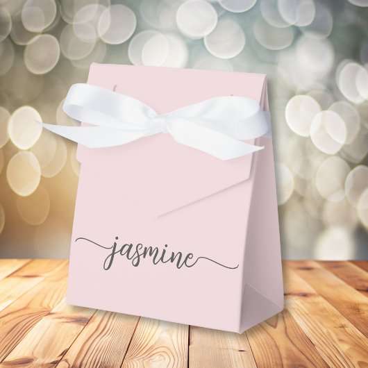 Minimale Blush Roze Meisjesnaam Monogram Script Bedankdoosjes