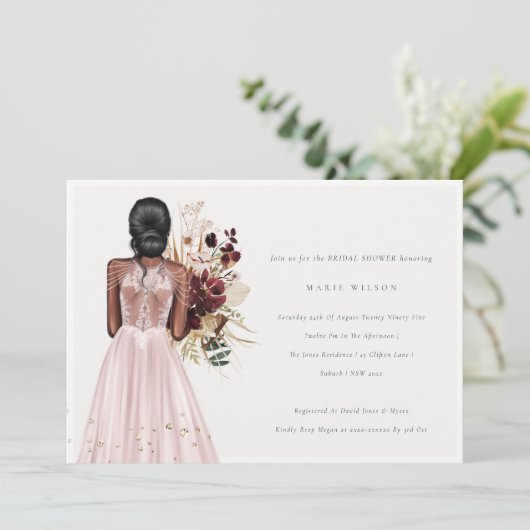 Minimale Blush Wedding Gown Vrijgezellenfeest Uitn Bedankkaart (Staand voorkant)