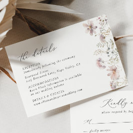 Minimale Blush Wilde Bloemen Huwelijksdetails Informatiekaartje