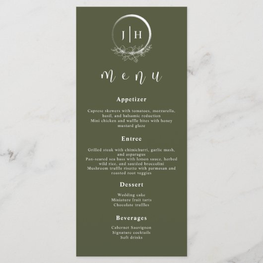 Minimale Bohemen Olive Green Wedding Menus Menu (Voorkant)