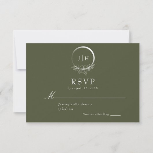 Minimale Bohemen Olive Green Wedding RSVP Kaart (Voorkant)