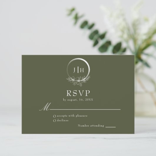Minimale Bohemen Olive Green Wedding RSVP Kaart (Staand voorkant)