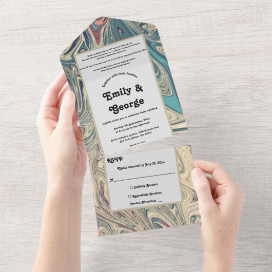 Minimale Bohemian Grey Abstract Artistic Wedding All In One Uitnodiging (Afscheurbaar)