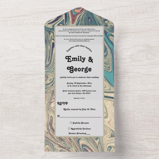 Minimale Bohemian Grey Abstract Artistic Wedding All In One Uitnodiging (Binnen)