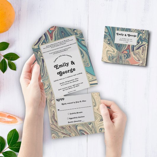 Minimale Bohemian Grey Abstract Artistic Wedding All In One Uitnodiging