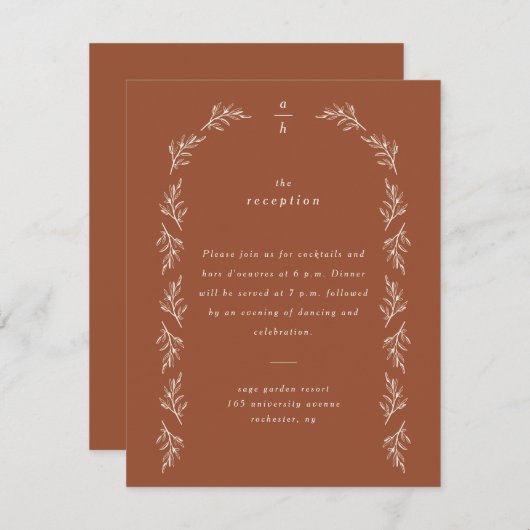 Minimale boho Arch Terracotta Wedding Reception Informatiekaartje (Voorkant / Achterkant)