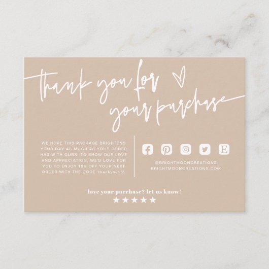 Minimale Boho Beige Earth Dank u Invoegen pakket  Informatiekaartje (Voorkant)