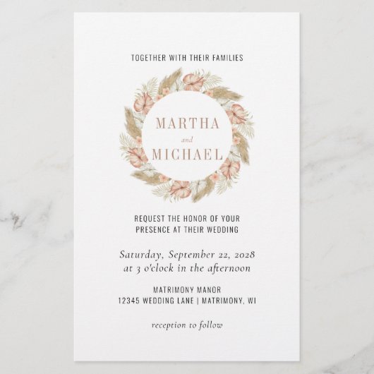 Minimale Boho Bloemen Bruiloftsinvitaties (Voorkant)