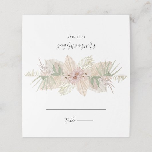 Minimale Boho bloemenbruiloft Plaatskaartje (Buitenkant ongevouwen)