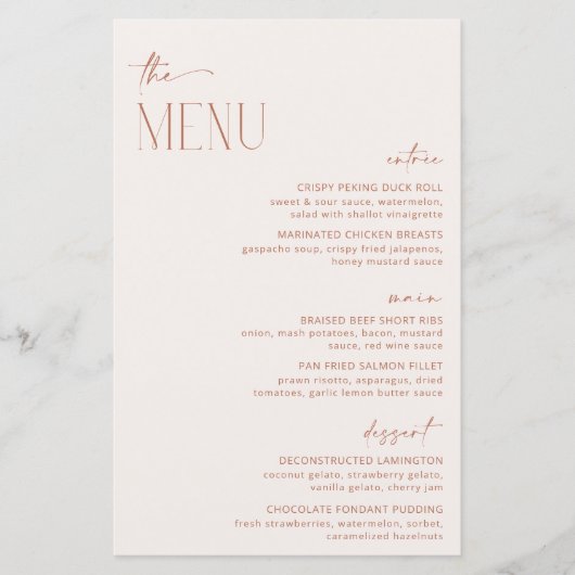 Minimale Boho, Boheemse, Moderne Bruiloft Menu (Voorkant)