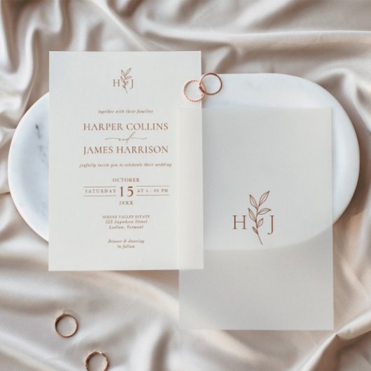 Minimale Boho Botanische bruiloft Vellum Uitnodigingen