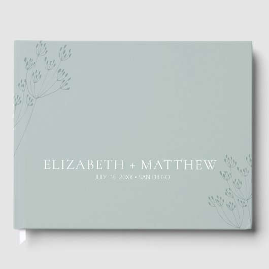 Minimale Boho Chic Groene Bruiloft Gastenboek (Voorkant)
