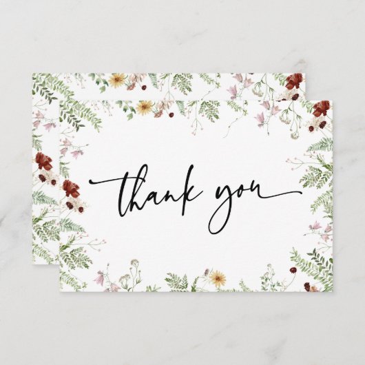 Minimale Boho Cute Wildbloemen Hartelijk dank Bedankkaart (Voorkant / Achterkant)
