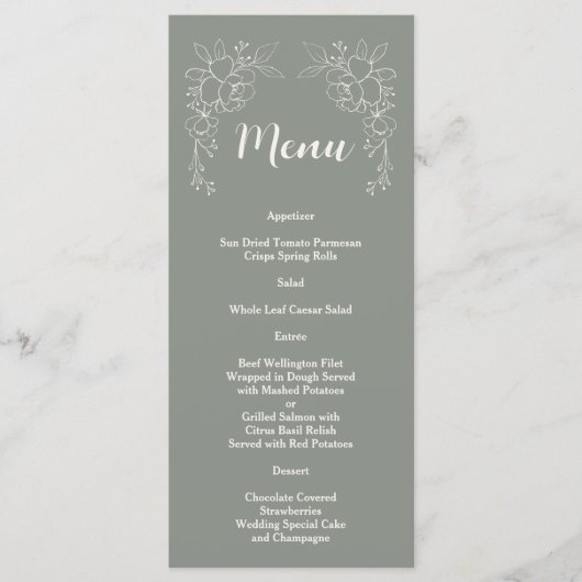 Minimale Boho Elegante Salie Groene Eenvoudige Bru Menu (Voorkant)