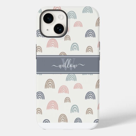 Minimale Boho Esthetiek Regenboog Monogram Case-Mate iPhone Case (Achterkant)