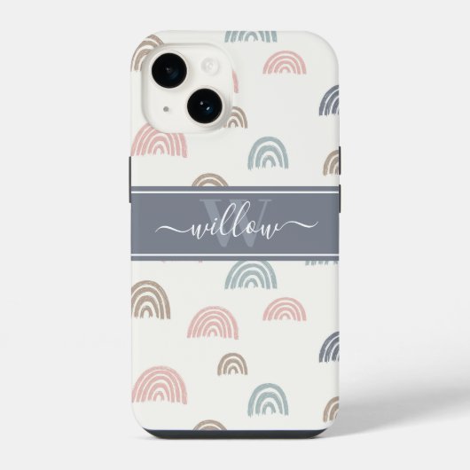 Minimale Boho Esthetiek Regenboog Monogram iPhone Hoesje (Achterkant)