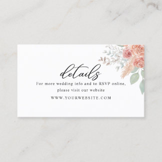 Minimale Boho Floral bruiloft details Kaart Visitekaartje