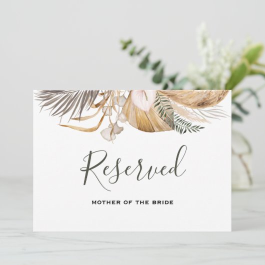 Minimale Boho Floral bruiloft gereserveerd teken Kaart (Staand voorkant)