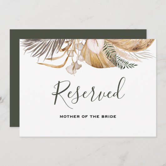 Minimale Boho Floral bruiloft gereserveerd teken Kaart (Voorkant / Achterkant)