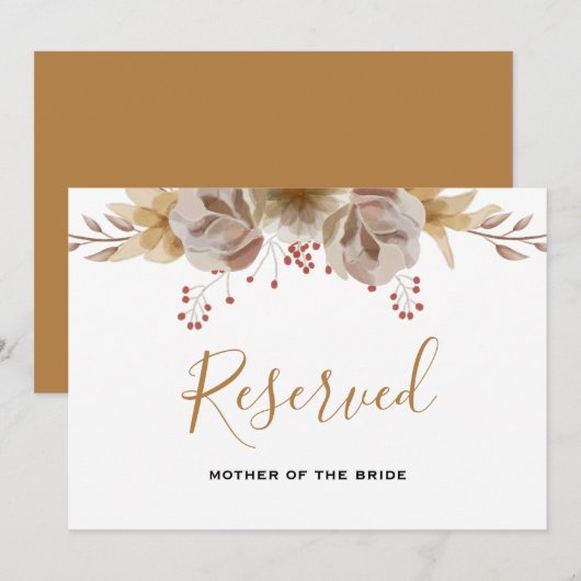 Minimale Boho Floral bruiloft gereserveerd teken Kaart (Voorkant / Achterkant)