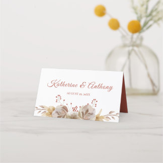 Minimale Boho Floral Bruiloft Gevouwen Plaats Kaar Plaatskaartje