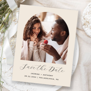 Minimale Boho Foto Boog Beige Save the Date Briefkaart
