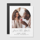 Minimale Boho Foto Boog Zwart Wit Save the Date Magnetische Uitnodiging (Voorkant / Achterkant)