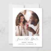 Minimale Boho Foto Boog Zwart Wit Save the Date Magnetische Uitnodiging (Voorkant)