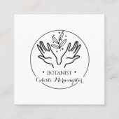 Minimale boho-hand en -bladeren Botanist Logo Squa Vierkante Visitekaartje (Voorkant)