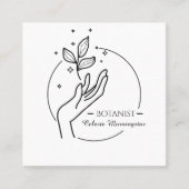 Minimale boho-hand en -bladeren botanist-Logo Vierkante Visitekaartje (Voorkant)