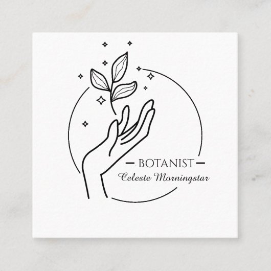 Minimale boho-hand en -bladeren botanist-Logo Vierkante Visitekaartje (Voorkant)