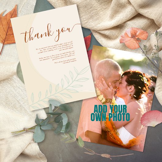 Minimale Boho herfsttoon bruiloft Bedankkaart