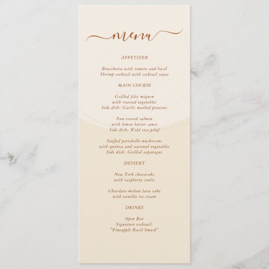 Minimale Boho herfsttoon bruiloft Menu (Voorkant)