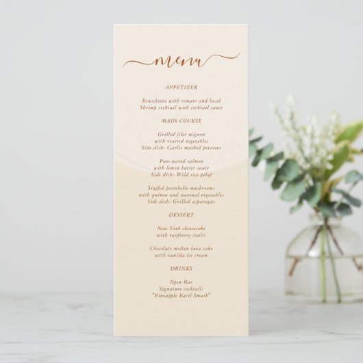 Minimale Boho herfsttoon bruiloft Menu (Staand voorkant)