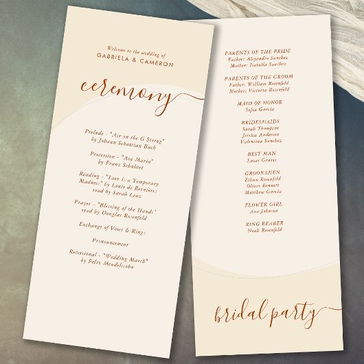 Minimale Boho herfsttoon bruiloft Programmakaart