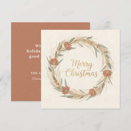 Minimale Boho Krans Kerstmis Feestdagenkaart (Voorkant / Achterkant)
