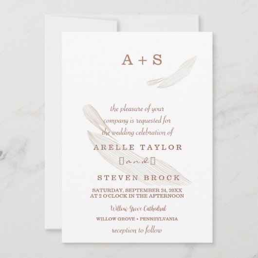 Minimale Boho Leaf bruiloft uitnodiging (Voorkant)