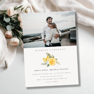 Minimale Boho Lemon Foliage Photo Wedding Invite Bedankkaart