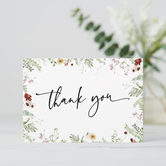 Minimale Boho Lieve Wilde Bloemen Bedankkaart (Staand voorkant)