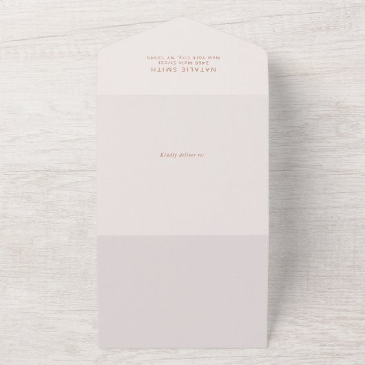 Minimale Boho, Modern, Terracotta, Vrijgezellenfee All In One Uitnodiging (Buitenkant)