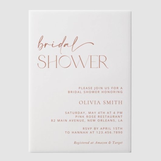 Minimale Boho, Modern, Terracotta, Vrijgezellenfee Vellum Uitnodigingen (Voorkant)